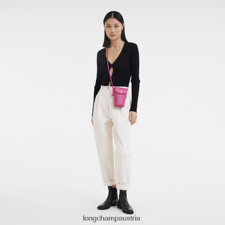 Lederwaren bei Longchamp Frauen Epure-Handyhülle mit Lederspitze Fuchsie 2008BJ710