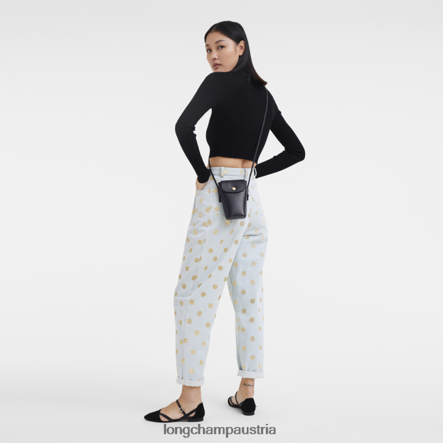 Lederwaren bei Longchamp Frauen Epure-Handyhülle mit Lederspitze Schwarz 2008BJ706