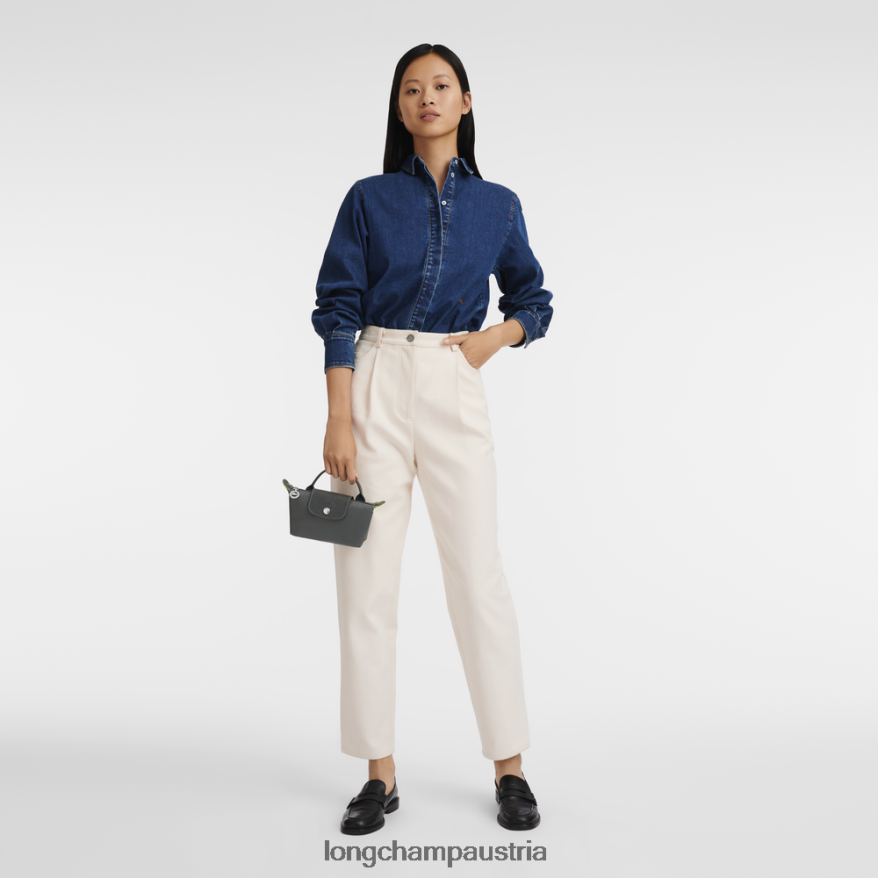 Lederwaren bei Longchamp Frauen Le Plage grüner Beutel mit Griff Graphit 2008BJ672