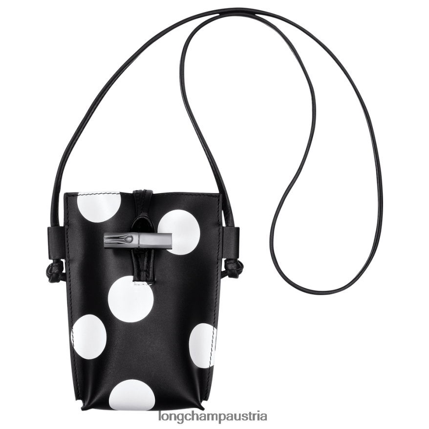 Lederwaren bei Longchamp Frauen Roseau-Handyhülle mit Lederspitze Schwarz 2008BJ682