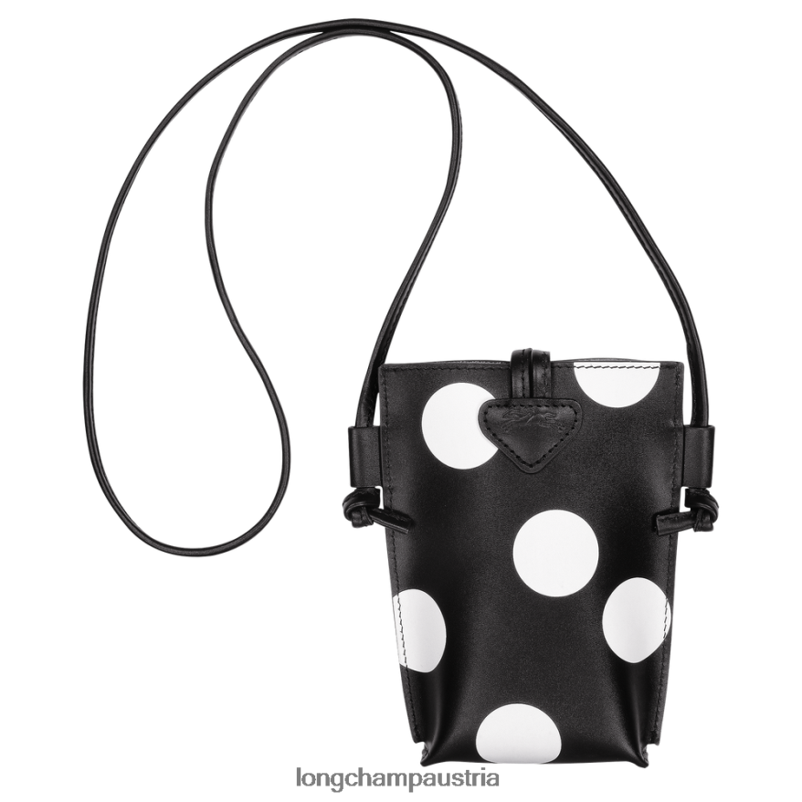 Lederwaren bei Longchamp Frauen Roseau-Handyhülle mit Lederspitze Schwarz 2008BJ682