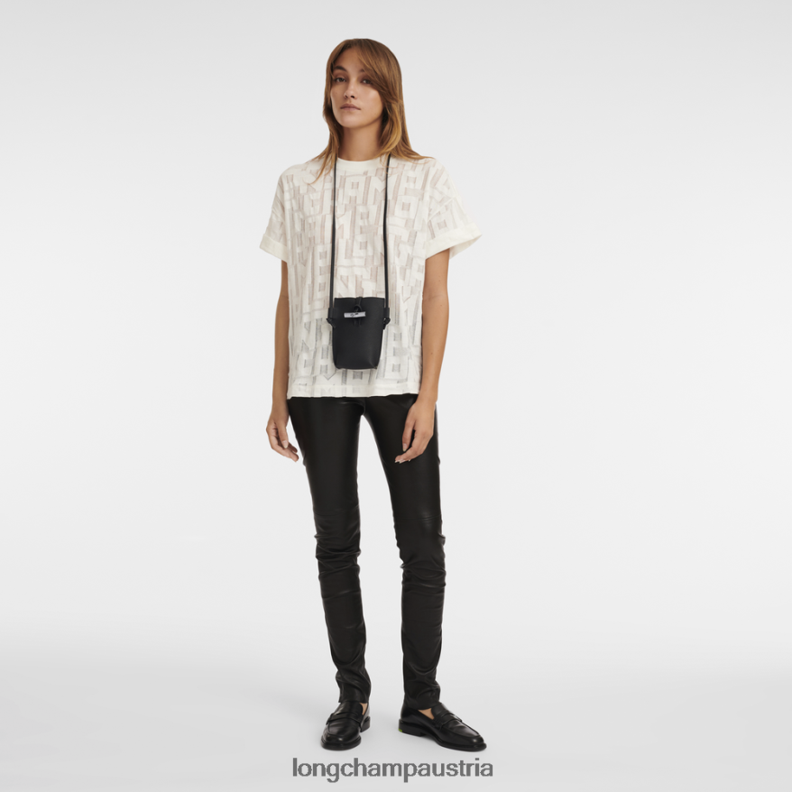 Lederwaren bei Longchamp Frauen Roseau-Telefonhülle mit Spitze Schwarz 2008BJ683