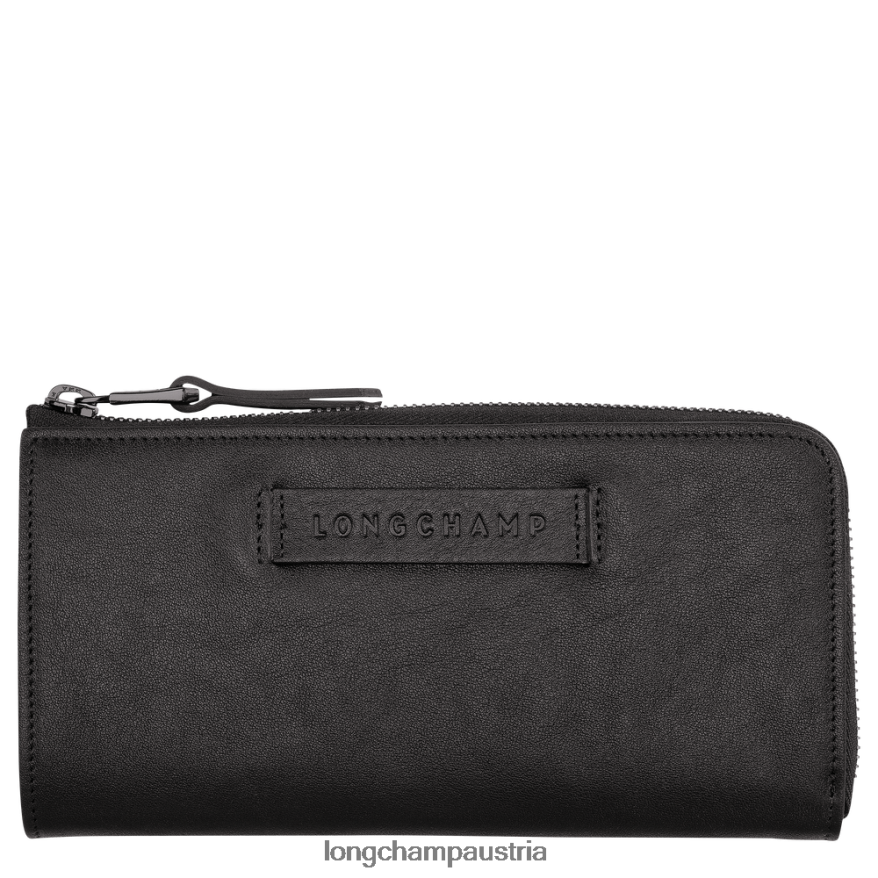 Lederwaren bei Longchamp Frauen 3D-Geldbörse mit umlaufendem Reißverschluss Schwarz 2008BJ620