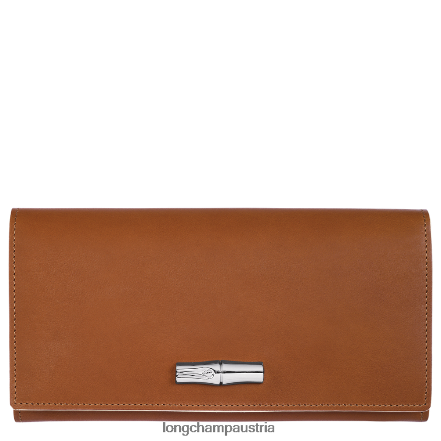 Lederwaren bei Longchamp Frauen Roseau Continental-Geldbörse Cognac 2008BJ594
