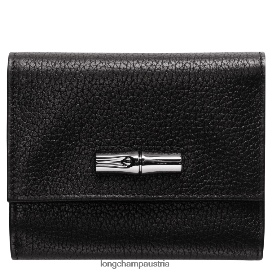 Lederwaren bei Longchamp Frauen Roseau Essential kompakte Geldbörse Schwarz 2008BJ568