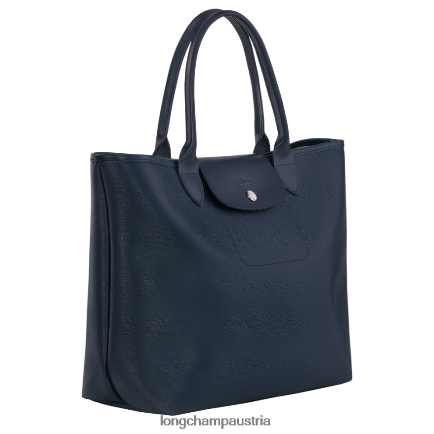 Taschen bei Longchamp Frauen Le Plage City-Einkaufstasche Marine 2008BJ86