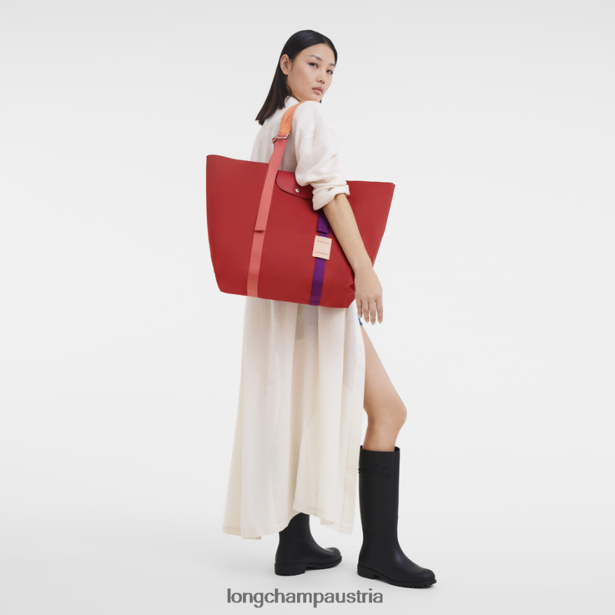 Taschen bei Longchamp Frauen Le Plage Re-Play-Einkaufstasche Rot 2008BJ58